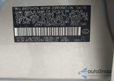 2015 Lexus Is 250 z USA, uszkodzony, nr VIN JTHCF1D28F5027065